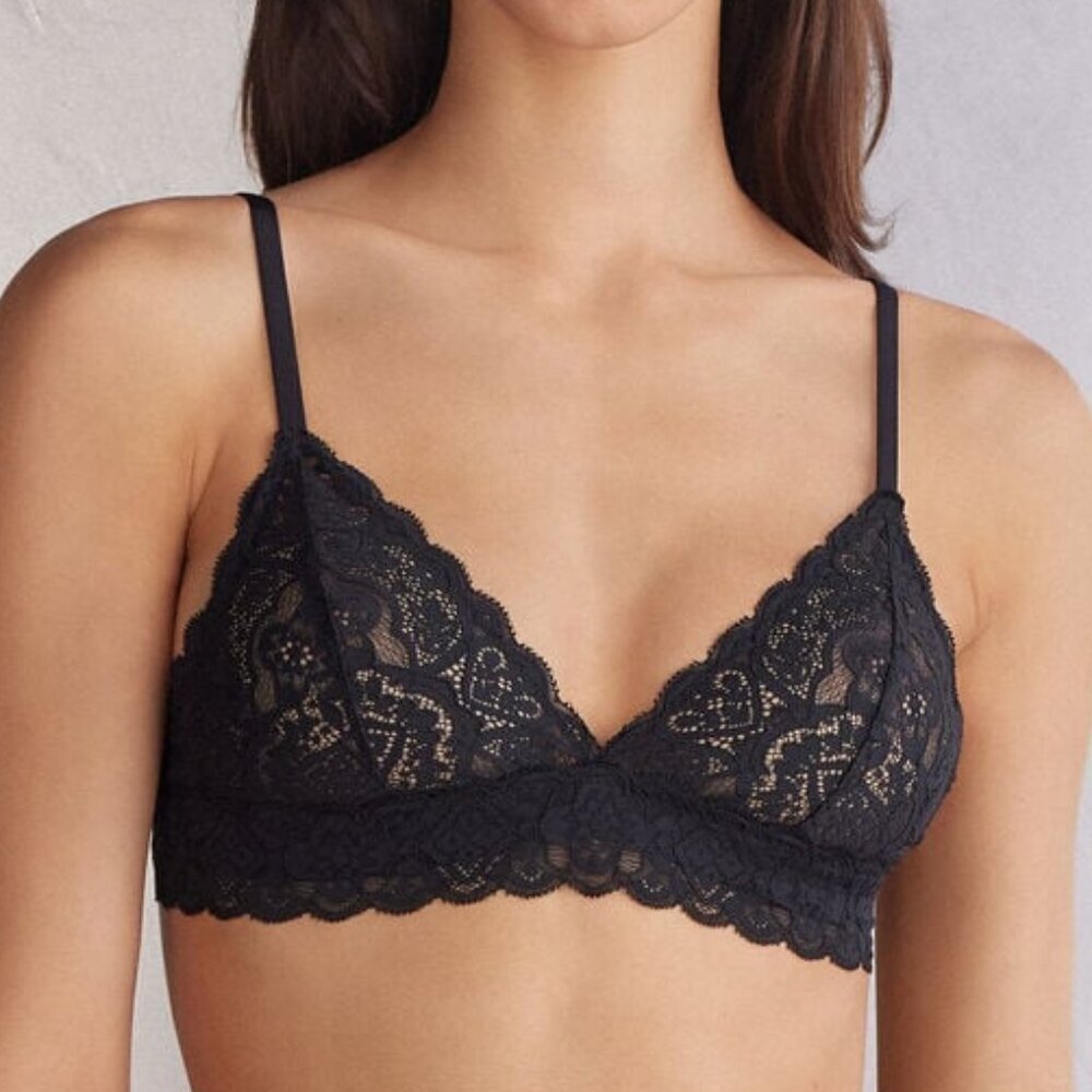 Aerie Black Lace Racerback Triangle Bra Bralette Size Medium